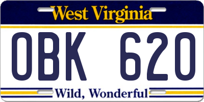 WV license plate OBK620