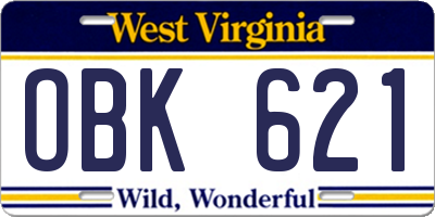 WV license plate OBK621
