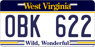 WV license plate OBK622