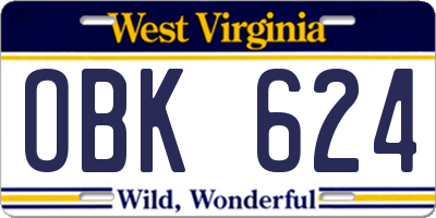 WV license plate OBK624