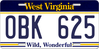 WV license plate OBK625