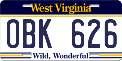 WV license plate OBK626