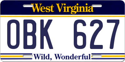 WV license plate OBK627