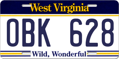 WV license plate OBK628