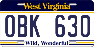 WV license plate OBK630