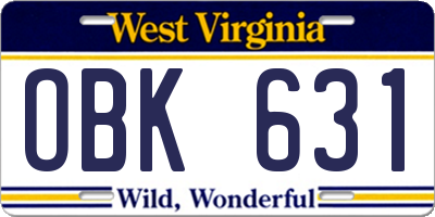 WV license plate OBK631