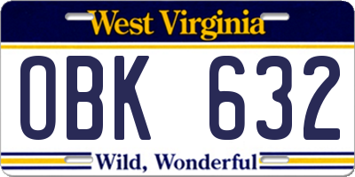 WV license plate OBK632