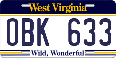 WV license plate OBK633