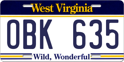 WV license plate OBK635