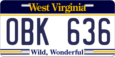 WV license plate OBK636