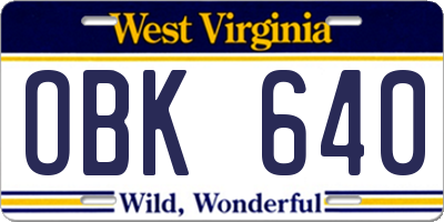 WV license plate OBK640