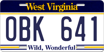 WV license plate OBK641