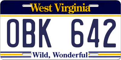 WV license plate OBK642