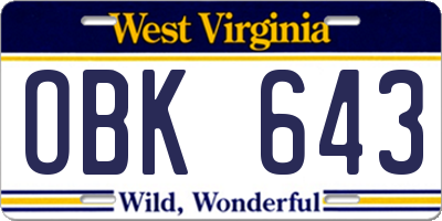 WV license plate OBK643