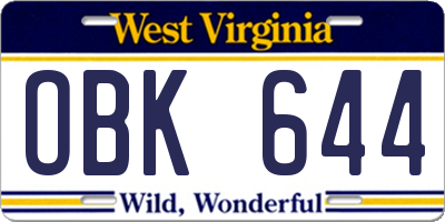 WV license plate OBK644