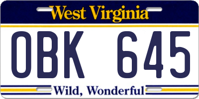 WV license plate OBK645