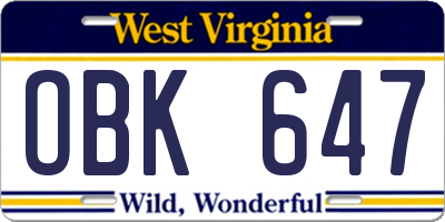 WV license plate OBK647