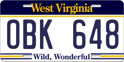 WV license plate OBK648