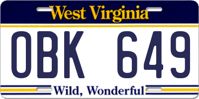 WV license plate OBK649