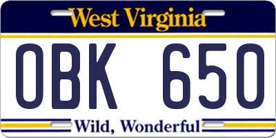 WV license plate OBK650
