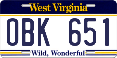 WV license plate OBK651