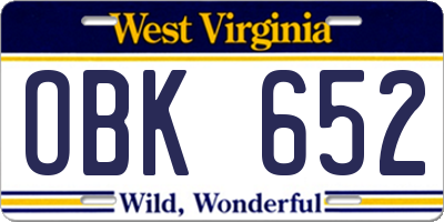 WV license plate OBK652