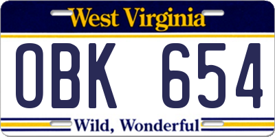 WV license plate OBK654
