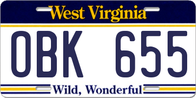 WV license plate OBK655