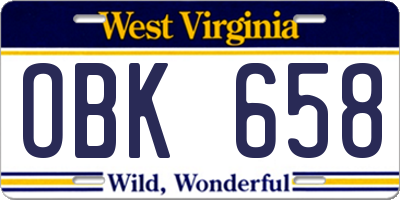 WV license plate OBK658