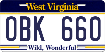 WV license plate OBK660