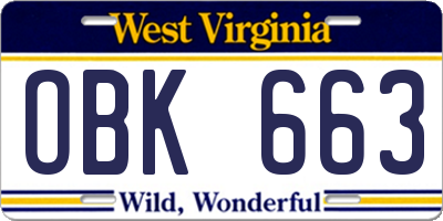 WV license plate OBK663