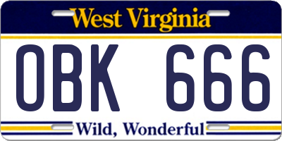 WV license plate OBK666