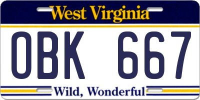 WV license plate OBK667