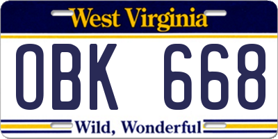 WV license plate OBK668