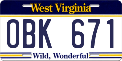WV license plate OBK671