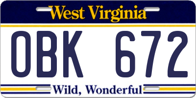 WV license plate OBK672