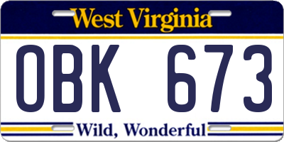 WV license plate OBK673