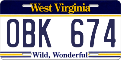 WV license plate OBK674
