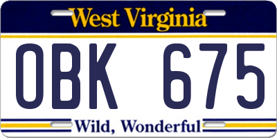 WV license plate OBK675