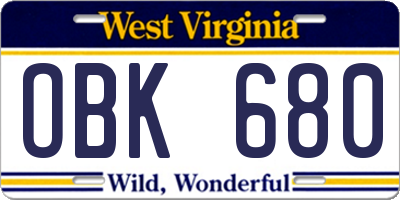 WV license plate OBK680