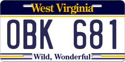 WV license plate OBK681