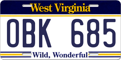 WV license plate OBK685