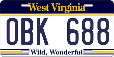 WV license plate OBK688