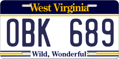 WV license plate OBK689