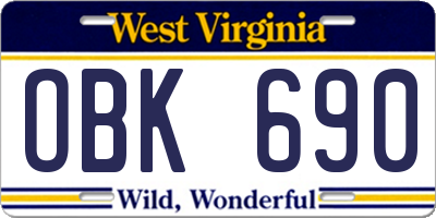 WV license plate OBK690