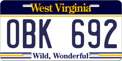 WV license plate OBK692