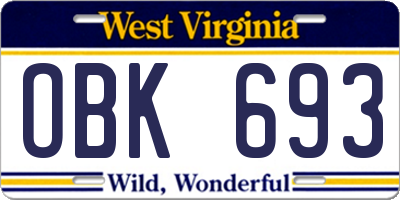 WV license plate OBK693