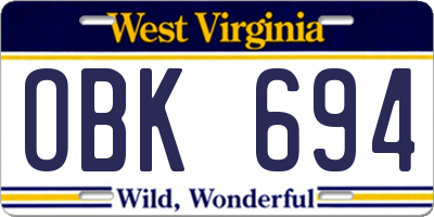 WV license plate OBK694