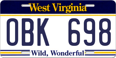 WV license plate OBK698