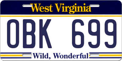 WV license plate OBK699